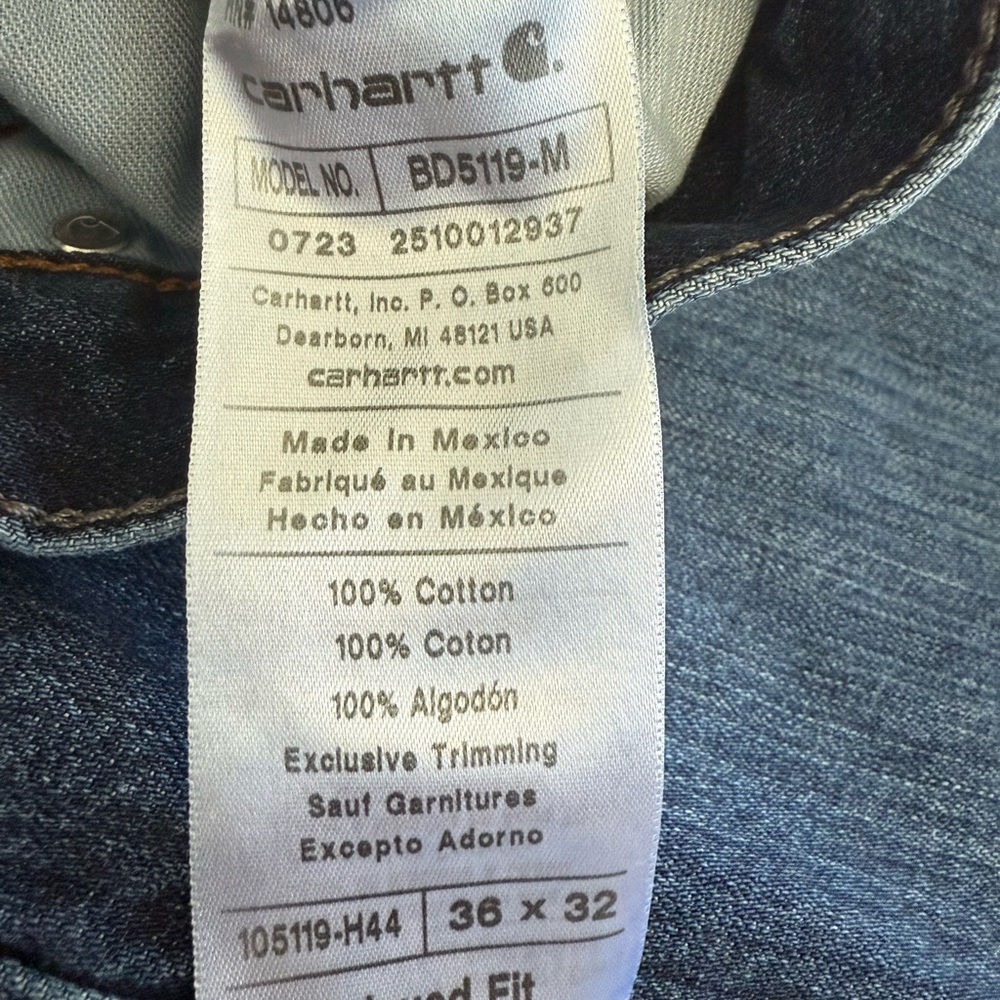 Carhartt Relaxed Fit Jeans Mens 36x32 Dark Wash Blue Denim Workwear Straight Leg - Picture 12 of 12